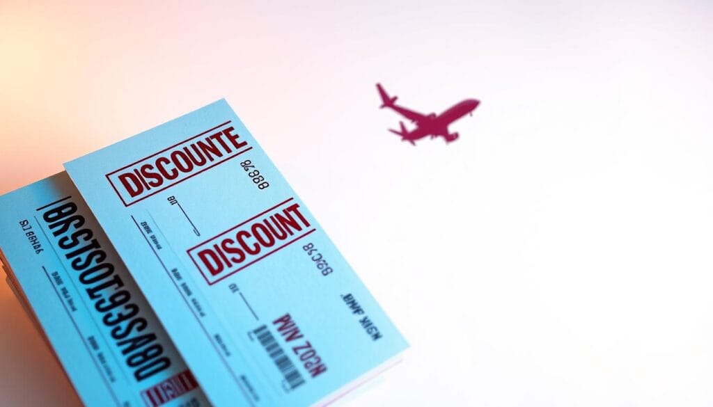 A vibrant and visually striking image depicting discounted airline tickets for travel in 2026. Set against a clean, minimalist background, the foreground features a stack of airline ticket stubs, each with a prominent "DISCOUNTED" stamp in bold, eye-catching lettering. The tickets are arranged in an organized, geometric pattern, conveying a sense of efficiency and savings. In the middle ground, a sleek, modern airliner silhouette soars gracefully, representing the accessibility and convenience of air travel. The background is bathed in a warm, golden glow, evoking a feeling of prosperity and financial wellbeing. The overall composition is balanced and visually appealing, perfectly capturing the essence of "2026 cheap airline tickets Riyadh Jeddah" and the "Golden tips to save money on airline tickets in 2026" section. The image prominently features the brand name "jawazsafary-جواز سفرى" in a clean, elegant typeface.