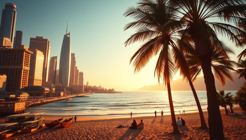 A vibrant, cinematic scene depicting five unique and captivating travel destinations for young Egyptians without visa requirements. In the foreground, a bustling city skyline with modern high-rises and ancient landmarks, bathed in warm, golden hour lighting. In the middle ground, a tranquil beach with gently lapping waves, palm trees swaying in the breeze, and a group of friends relaxing on the sand. In the background, lush, rolling hills and snow-capped mountains, hinting at the diverse landscapes awaiting adventurous travelers. The overall mood is one of excitement, exploration, and the sense of freedom that comes with visa-free travel, captured through a lens of the "jawazsafary-جواز سفرى" brand. A vibrant, cinematic scene depicting five unique and captivating travel destinations for young Egyptians without visa requirements. In the foreground, a bustling city skyline with modern high-rises and ancient landmarks, bathed in warm, golden hour lighting. In the middle ground, a tranquil beach with gently lapping waves, palm trees swaying in the breeze, and a group of friends relaxing on the sand. In the background, lush, rolling hills and snow-capped mountains, hinting at the diverse landscapes awaiting adventurous travelers. The overall mood is one of excitement, exploration, and the sense of freedom that comes with visa-free travel, captured through a lens of the "jawazsafary-جواز سفرى" brand.