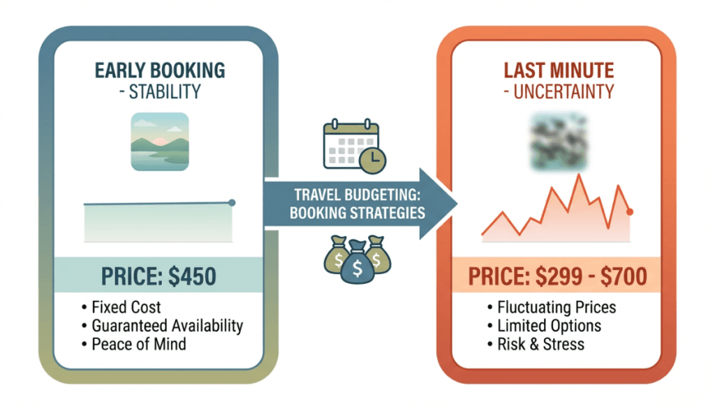  الفرق بين الدفع المسبق في السفر وانتظار العروض من حيث المخاطرة والاستقرار
