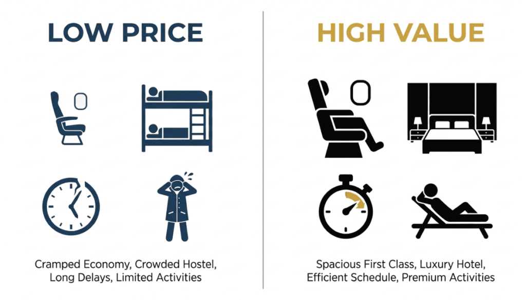 متى تدفع أكثر لتحصل على تجربة أفضل؟ 2 إنفوجرافيك يوضح الفرق بين السعر والقيمة في السفر