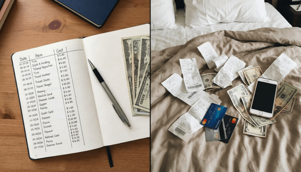 مقارنة بين تخطيط ميزانية سفر منظم ومصاريف سفر عشوائية غير محسوبة