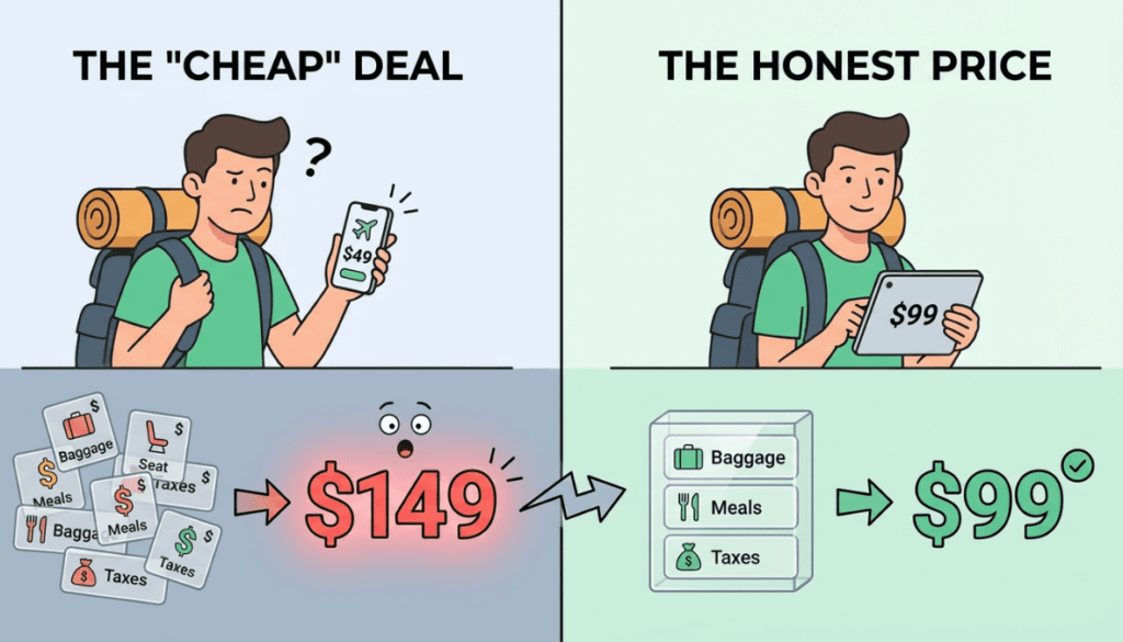 السفر بالأرقام: أين تُستنزف الميزانية دون أن تشعر؟ 3 مقارنة بين سعر رحلة يبدو رخيصًا وآخر يبدو أعلى لكنه أقل استنزافًا للميزانية